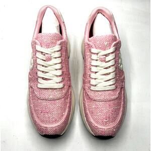 NWT NEW Tory Burch Good Luck Kick Trainer Tweed Sneaker Pink Size 9.5